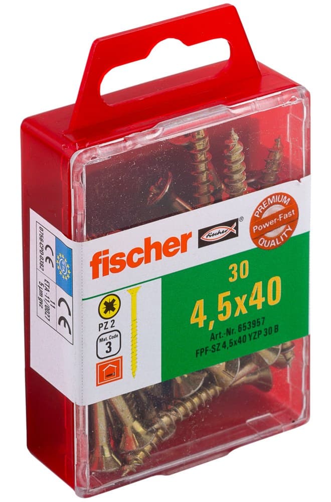 Саморез универсальный Fischer FPF-SZ YZP 4,5x40 мм c потайной головой и неполной резьбой, жц. сталь