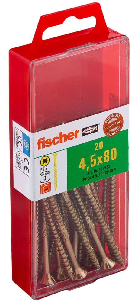 Саморез универсальный Fischer FPF-SZ YZP 4,5x80 мм c потайной головой и неполной резьбой, жц. сталь