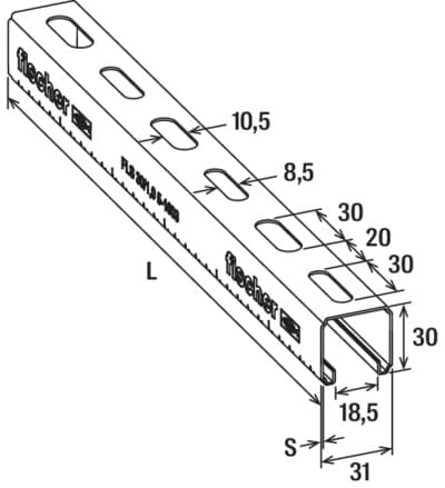 Монтажная шина системы Fischer FLS для инженерных систем 30/1,0-2 м (30x31 мм), оцинкованная сталь