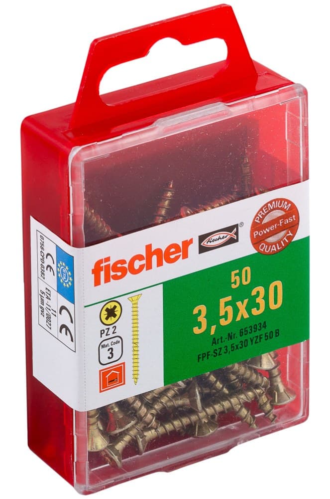 Саморез универсальный Fischer FPF-SZ YZF 3,5x30 мм c потайной головой и полной резьбой, жц. сталь
