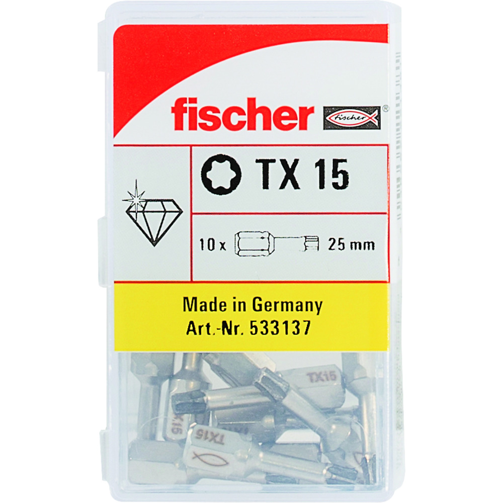 Высокопрочная бита Fischer FDB T 15 DIAMANT Bit W 10 со шлицем TORX (10 шт) 557858